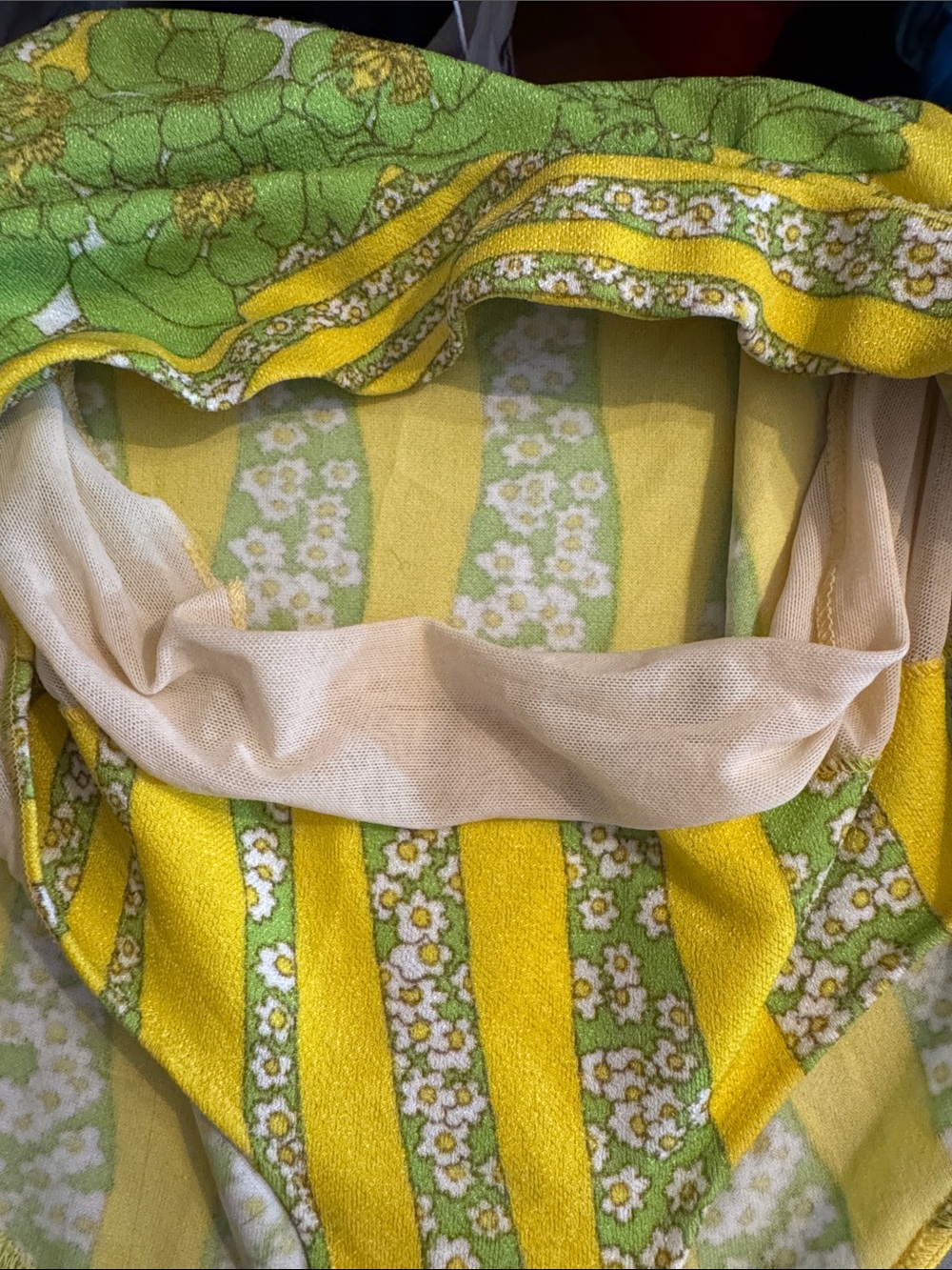 Vintage Nina Ricci Paris Mod Chartreuse Psychedelic Floral Bullet Bra Swimsuit - Picture 10 of 16